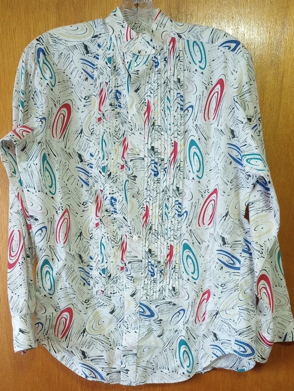 Outrageous Colorful Vtg Cotton Button Down Top. Red Pink Yellow Blue Teal White